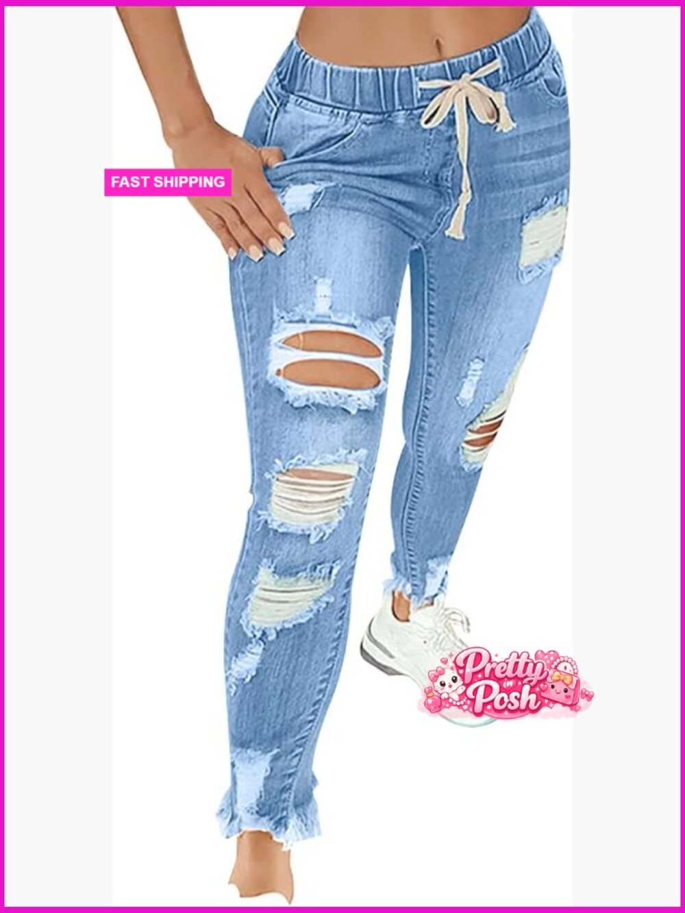 High Waist Skinny Stretch Ripped Jeans Destroyed Denim Pants Plus Size